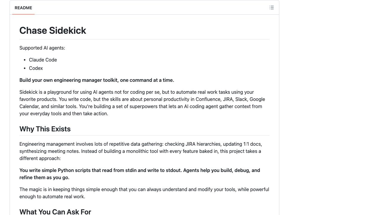 Chase Sidekick README on GitHub