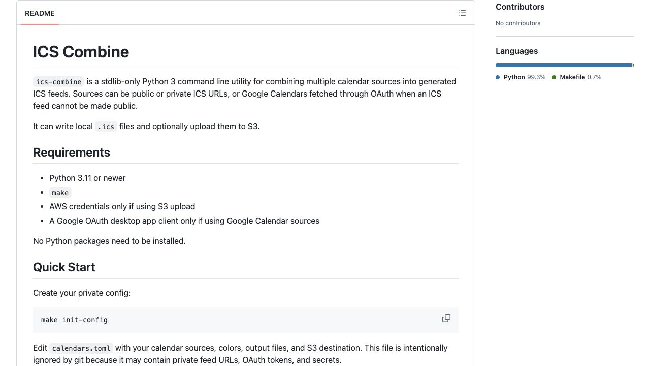 ICS Combine README on GitHub