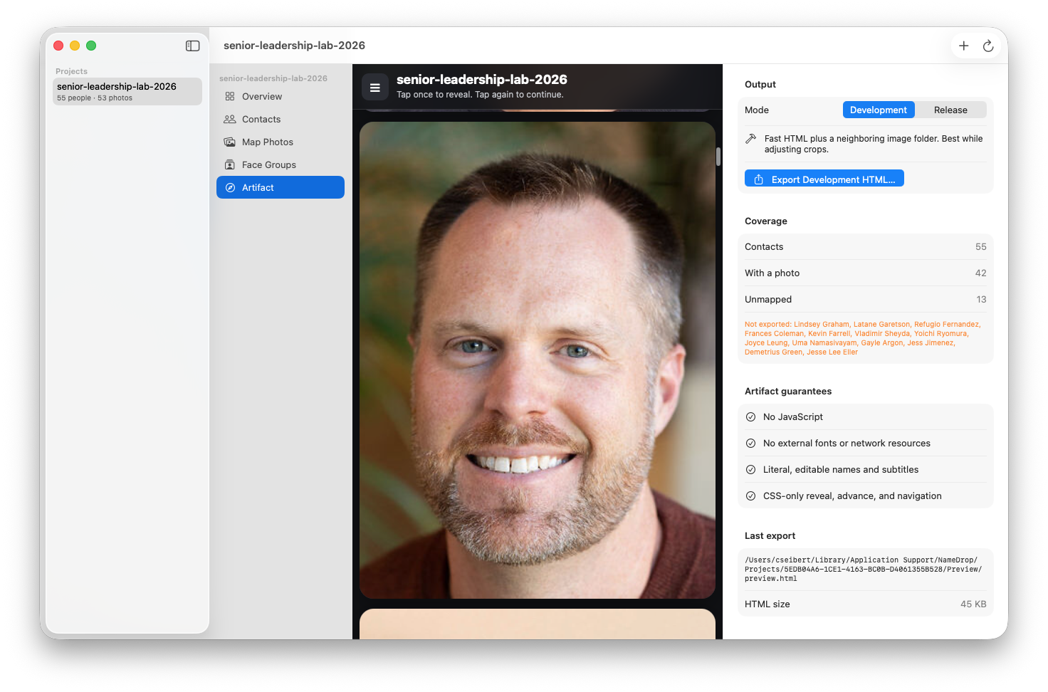 NameDrop creating a Who's Who quiz from photos