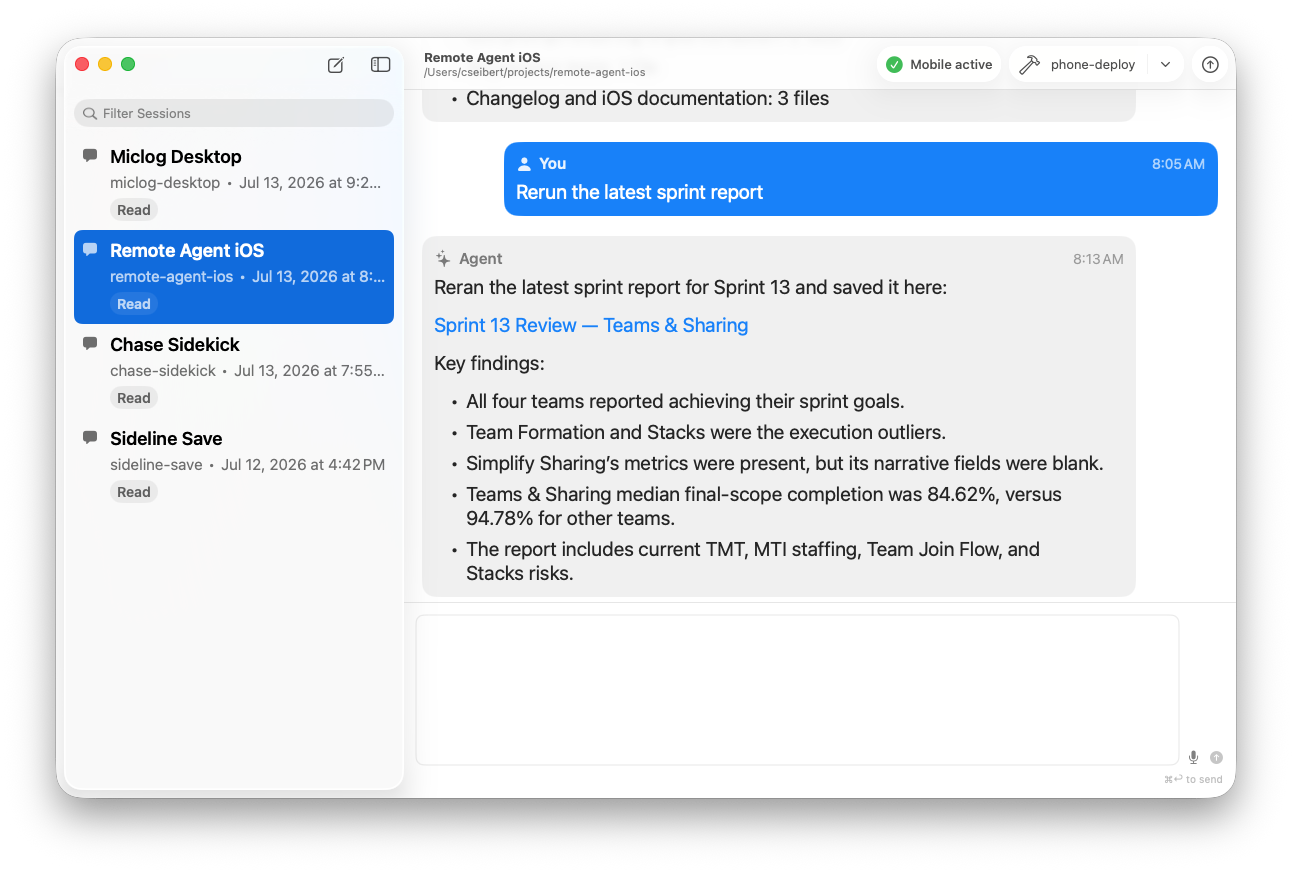 Remote Agent running a Codex project on macOS