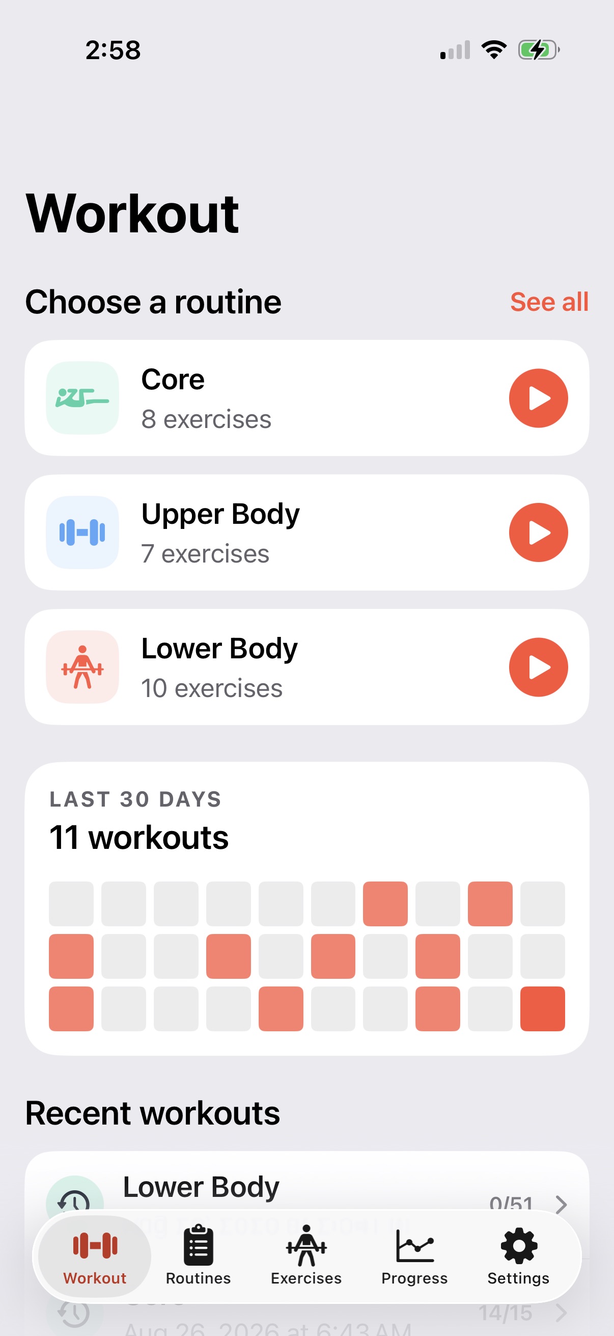 StrengthLog workout screen on iPhone